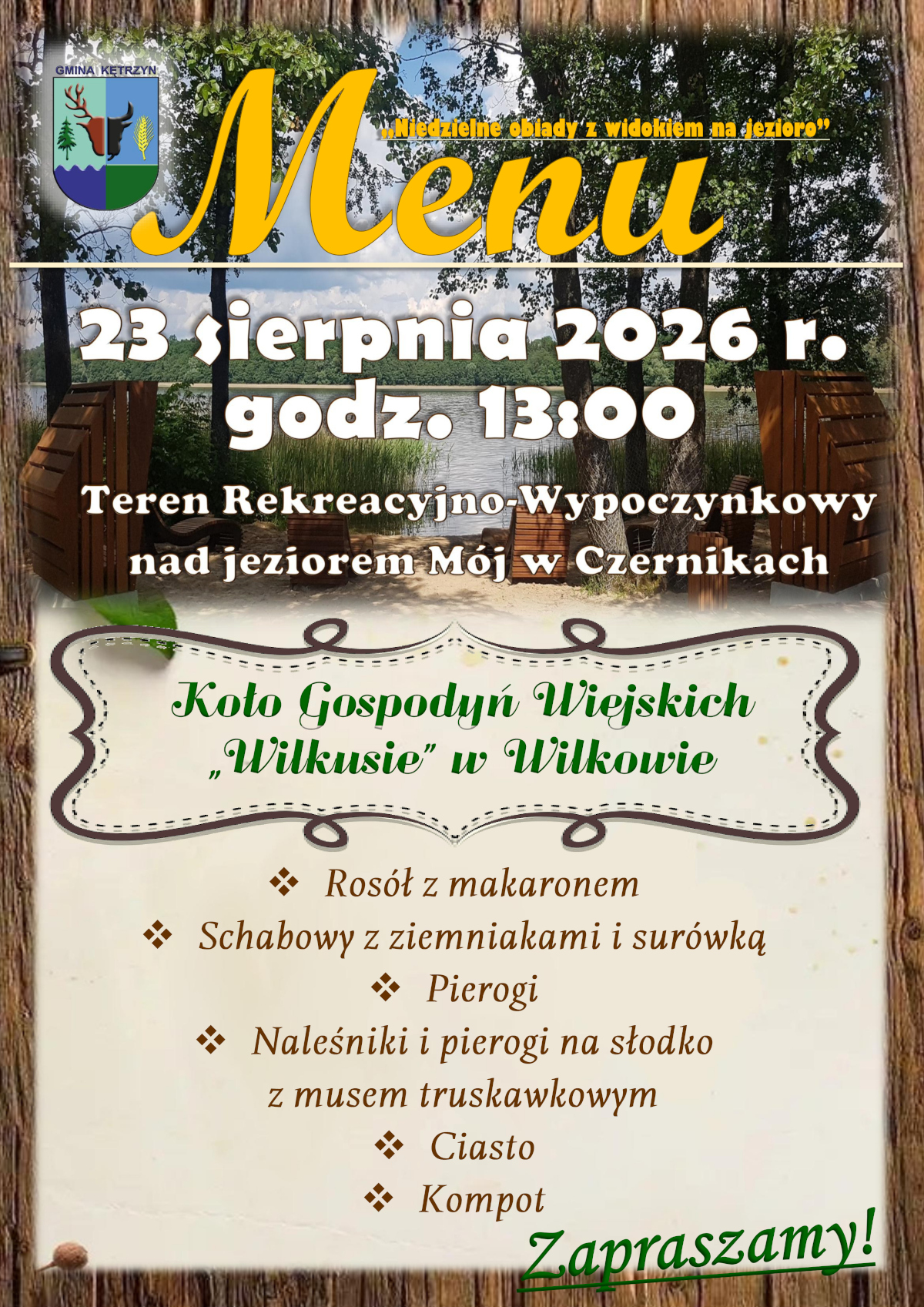 Niedzielne obiady nad jeziorem - menu
