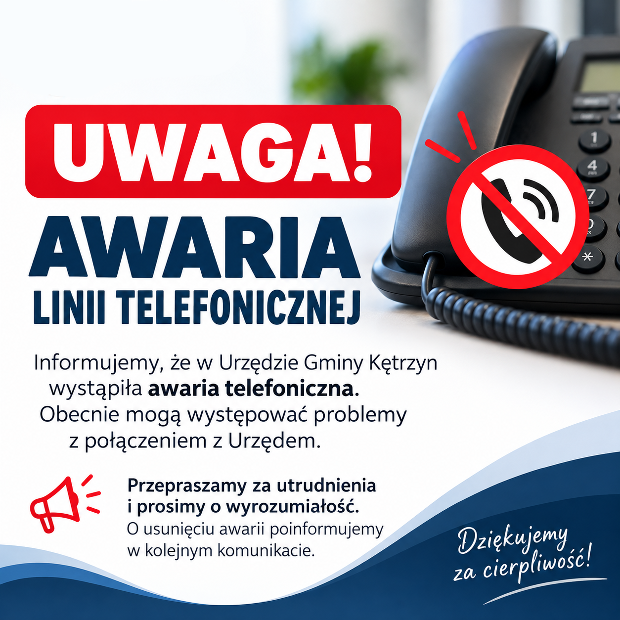 Informacja o&nbsp;awarii telefon&oacute;w w&nbsp;urzędzie