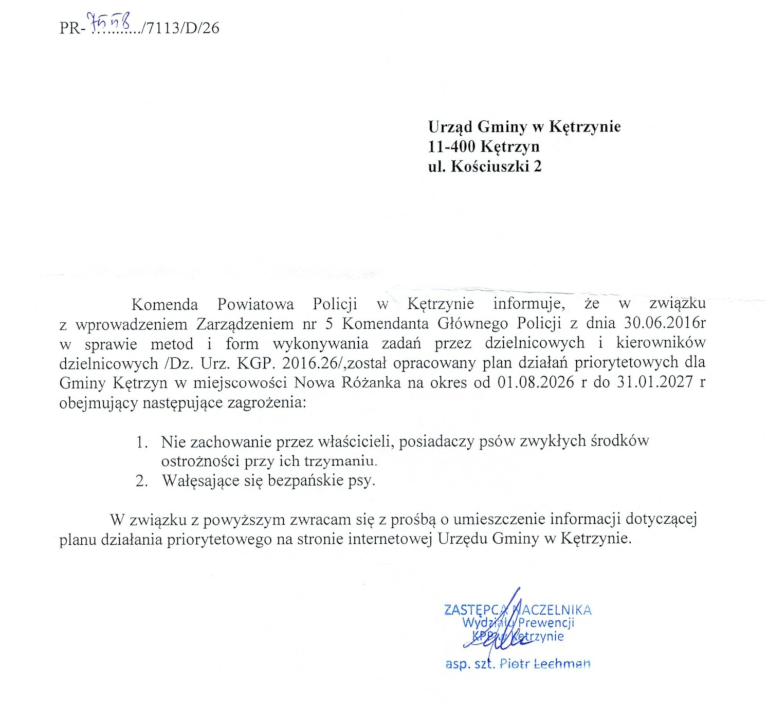 Informacja KPP w&nbsp;Kętrzynie