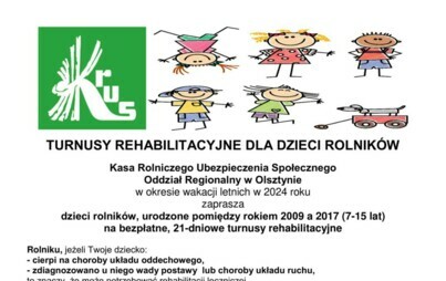 Zdjęcie do Letnie turnusy rehabilitacyjne dla dzieci rolnik&oacute;w 2024