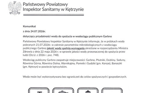 Komunikat - woda przydatna do spożycia